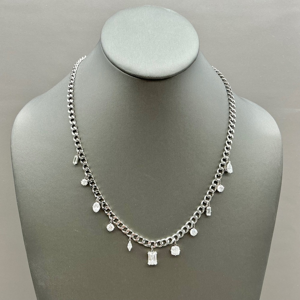 Swarovski Necklace Clear Crystal Mixed Cut Dangle Silver Tone Curb Chain 20"